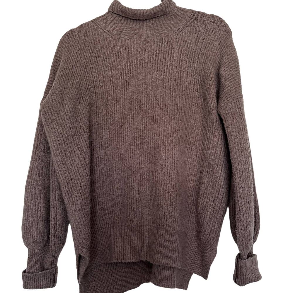 French Connection Sweater women's size Medium turtleneck Wool Stretch Brown